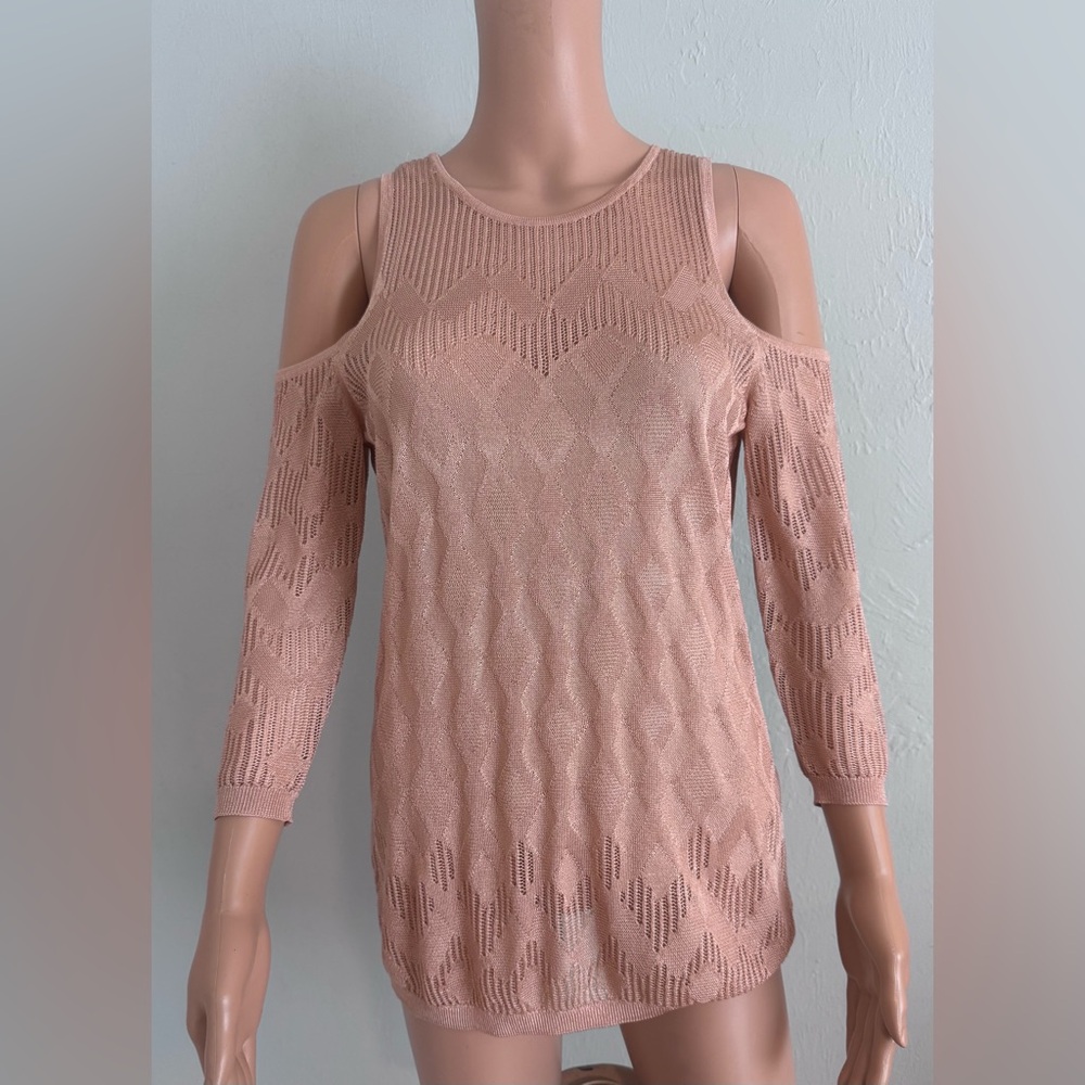White House Black Market blush pink braided detail cold shoulder sweater. M